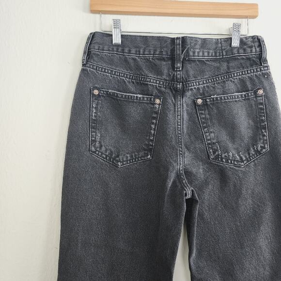 Free People Lasso Baggy Straight Jean 26 High Rise Distressed Black Denim - Picture 8 of 12